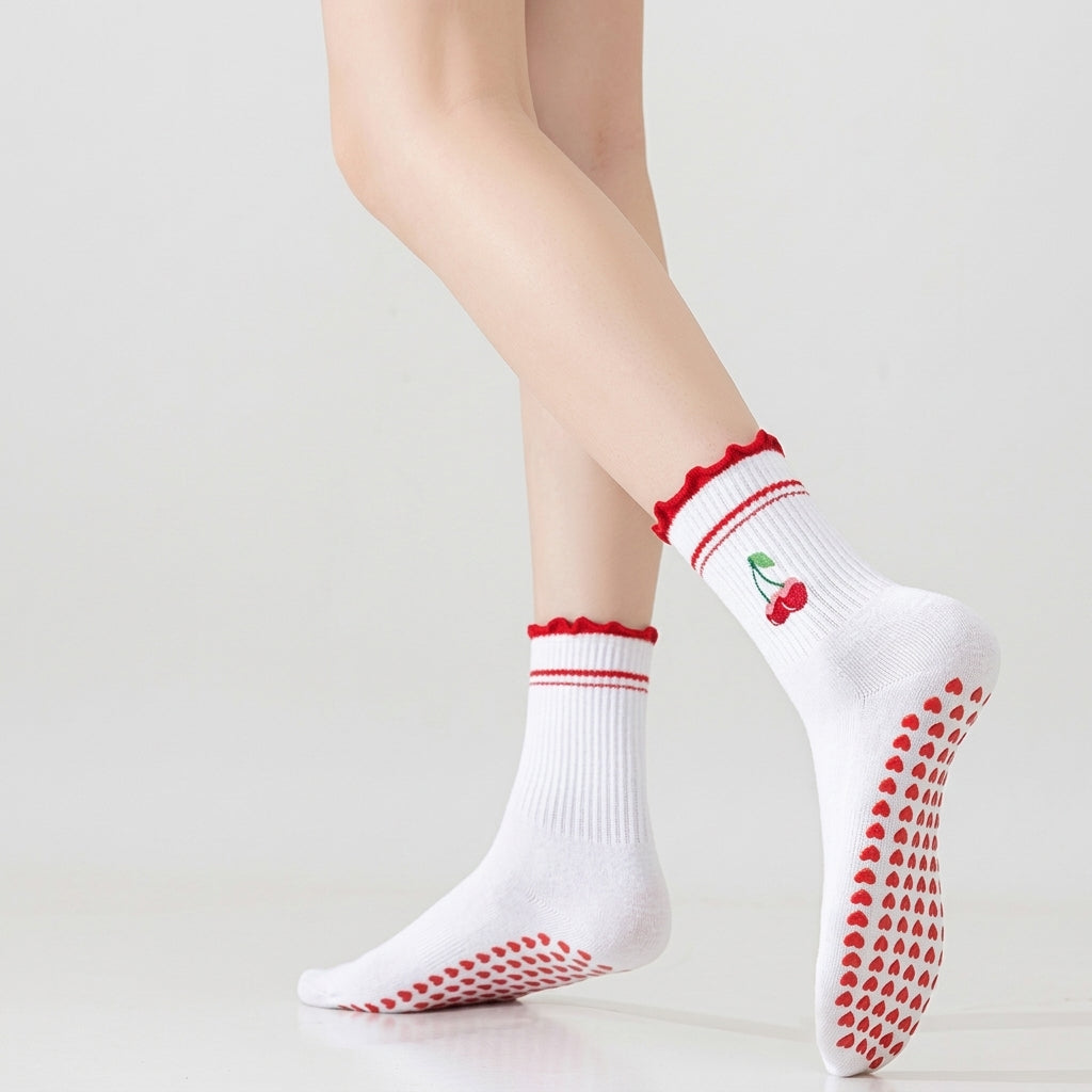 One Size Jacquard Knit Grip Yoga Crew Socks