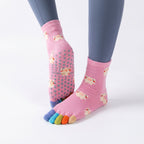 One Size Cartoon Pattern Five-Toe Crew Socks