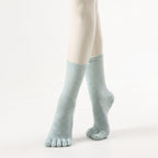 One Size Flecked Five-Toe Grip Yoga Crew Socks