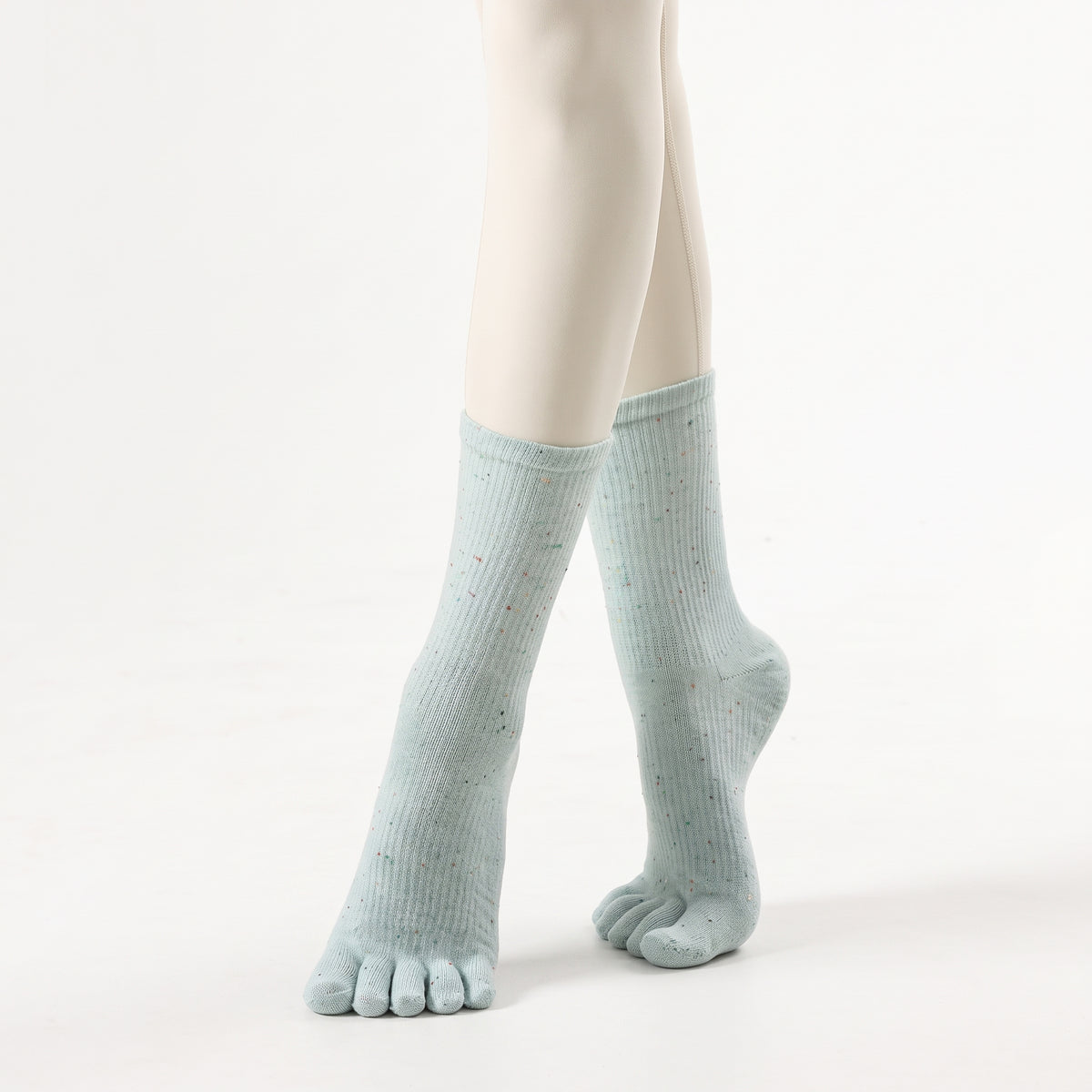 One Size Flecked Five-Toe Grip Yoga Crew Socks