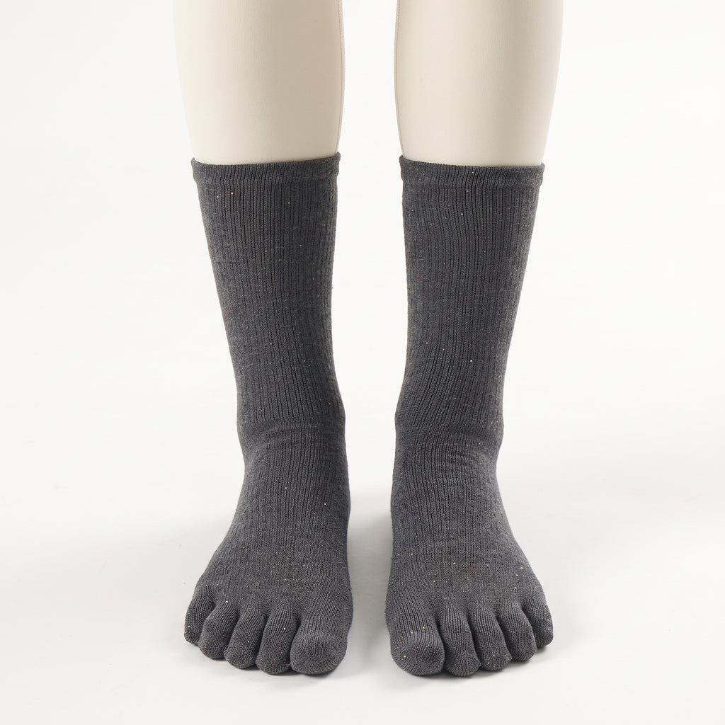 One Size Flecked Five-Toe Grip Yoga Crew Socks