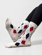 One Size Argyle Five-Toe Grip Yoga Crew Socks
