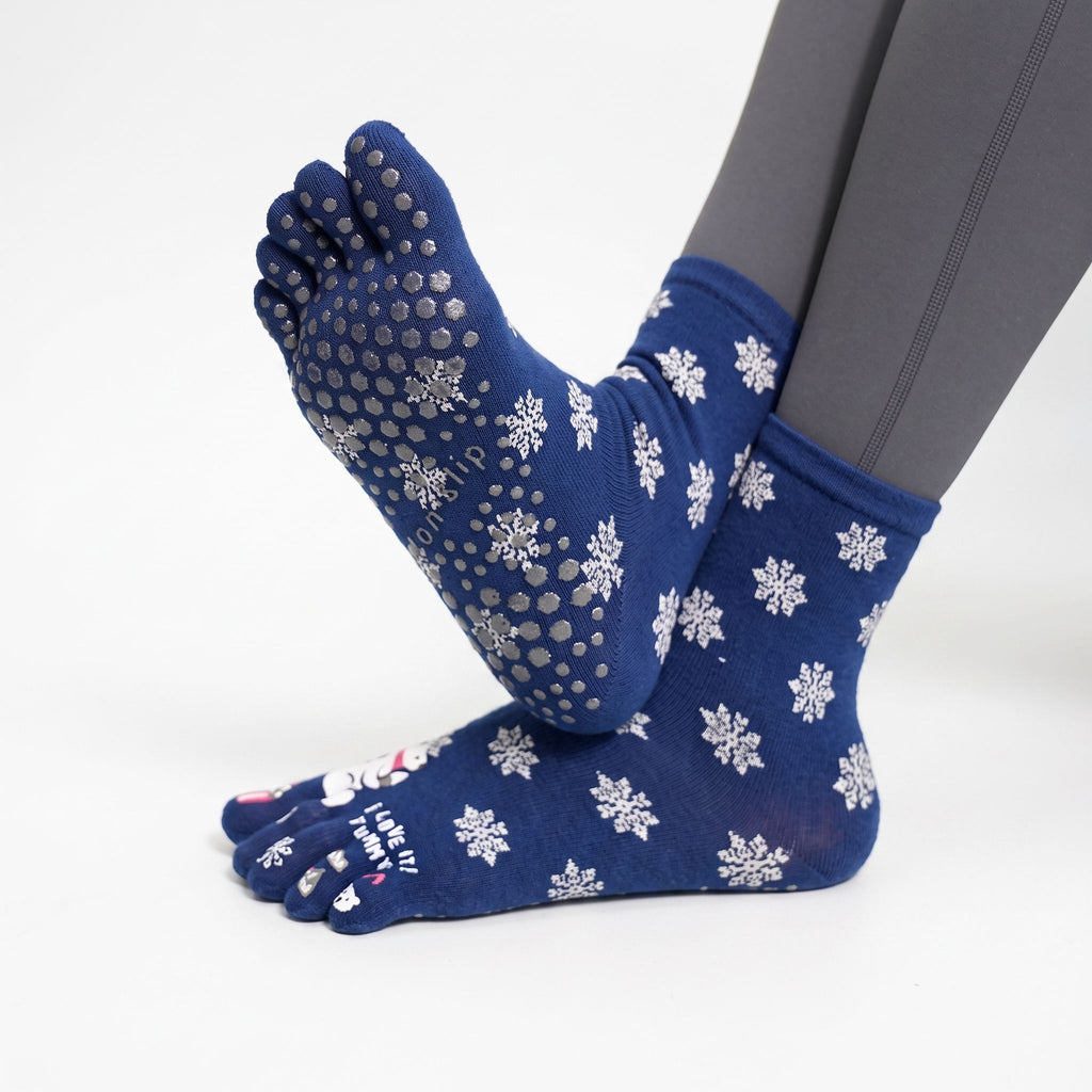 One Size Snowflake Cartoon Five-Toe Grip Crew Socks