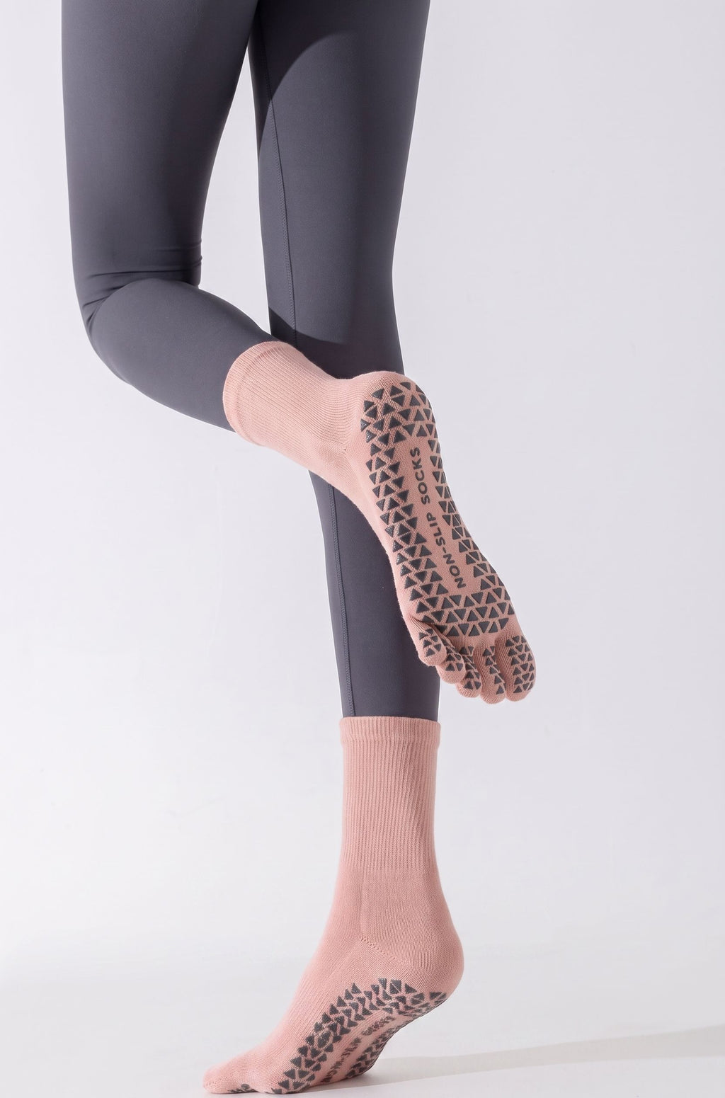 One Size Five-Toe Grip Yoga Crew Socks