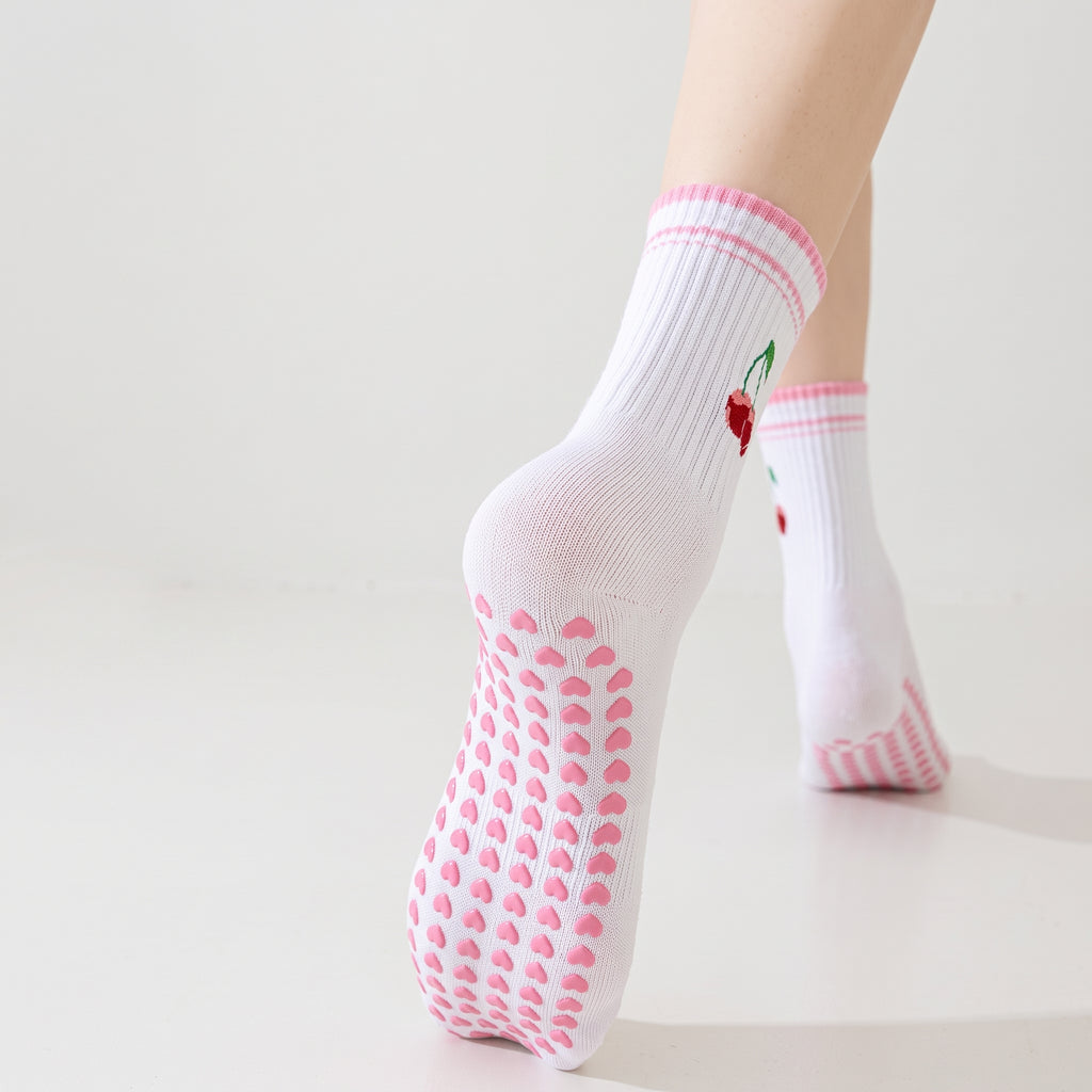 One Size Jacquard Knit Grip Yoga Crew Socks