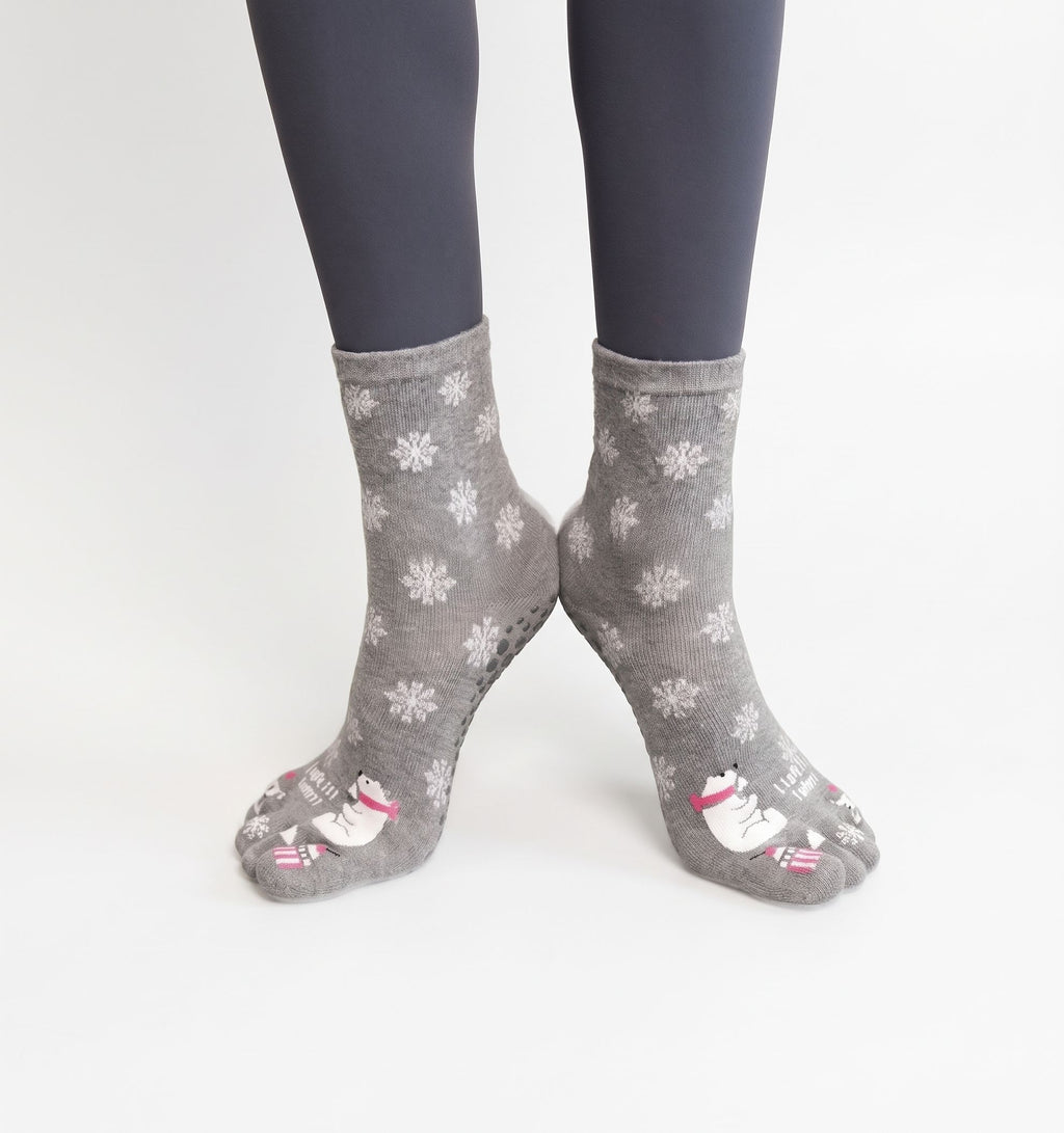 One Size Snowflake Cartoon Five-Toe Grip Crew Socks