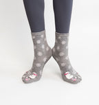 One Size Snowflake Cartoon Five-Toe Grip Crew Socks