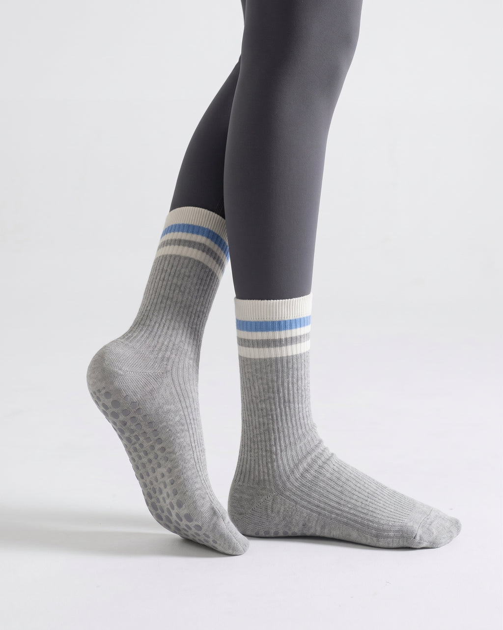 One Size Striped Knit Grip Yoga Crew Socks (2 Pairs)
