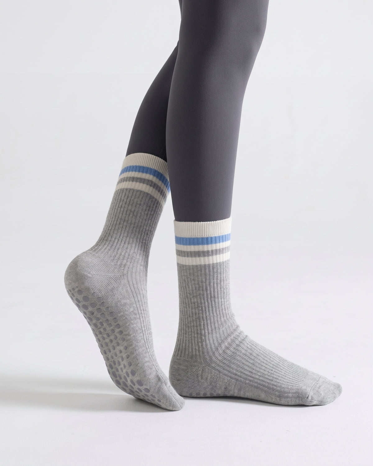 One Size Striped Knit Grip Yoga Crew Socks (2 Pairs)