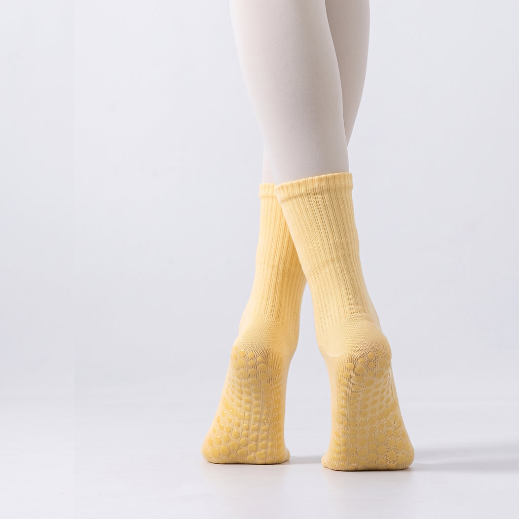 One Size Solid Five-Toe Grip Yoga Crew Socks