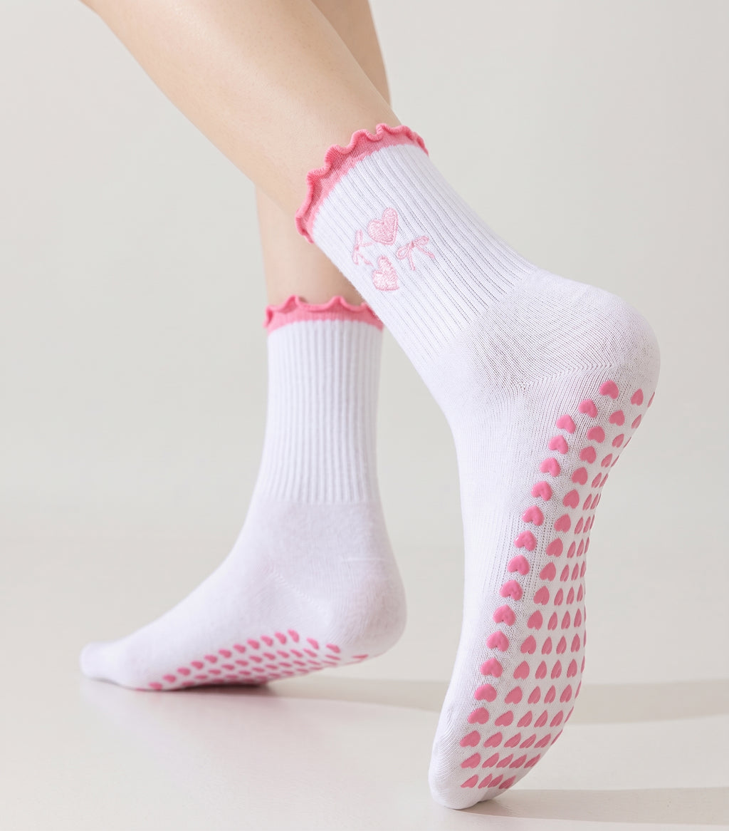 One Size Jacquard Knit Grip Yoga Crew Socks