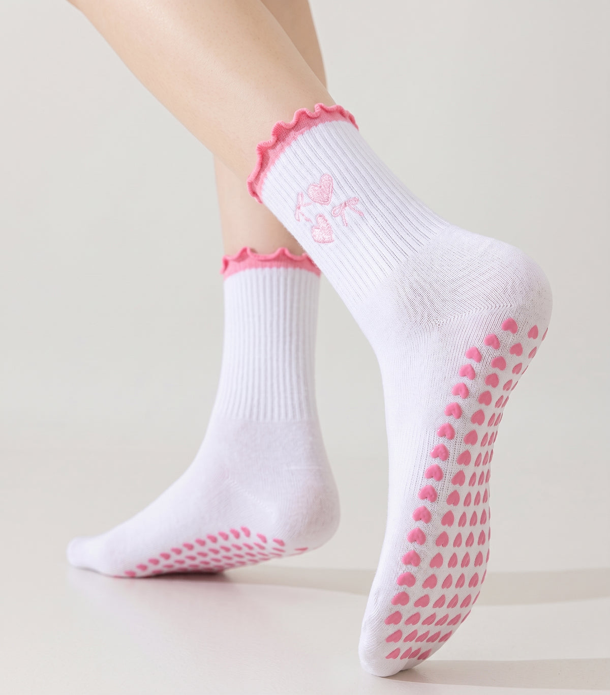 One Size Jacquard Knit Grip Yoga Crew Socks