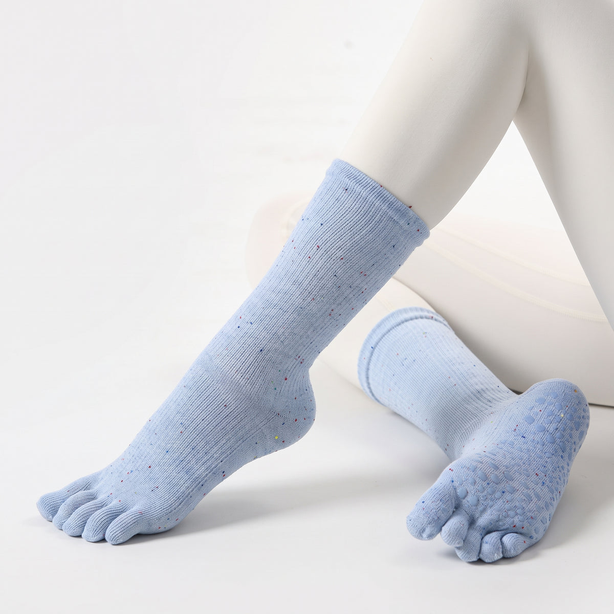 One Size Flecked Five-Toe Grip Yoga Crew Socks