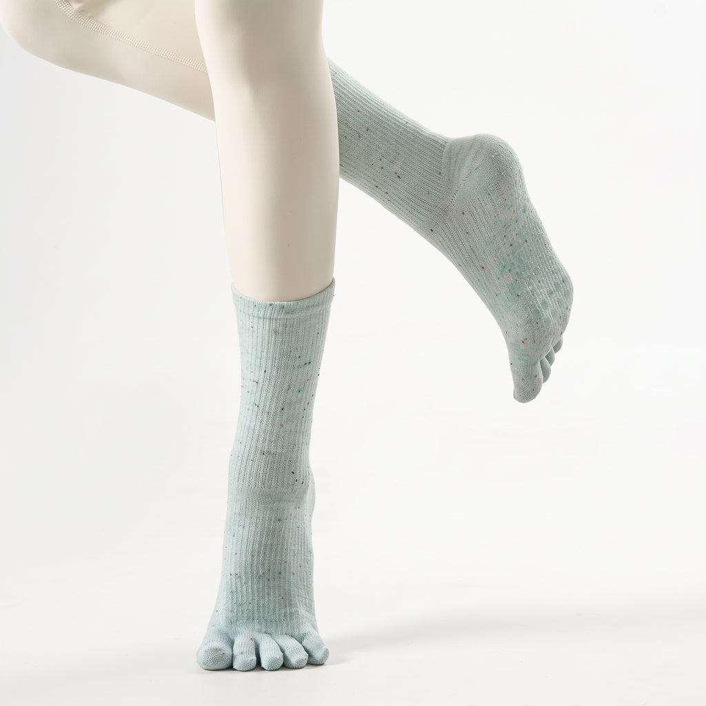 One Size Flecked Five-Toe Grip Yoga Crew Socks