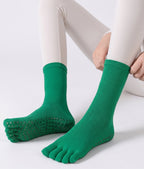 One Size Solid Five-Toe Grip Yoga Crew Socks