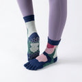One Size Colorblock Five-Toe Grip Yoga Crew Socks