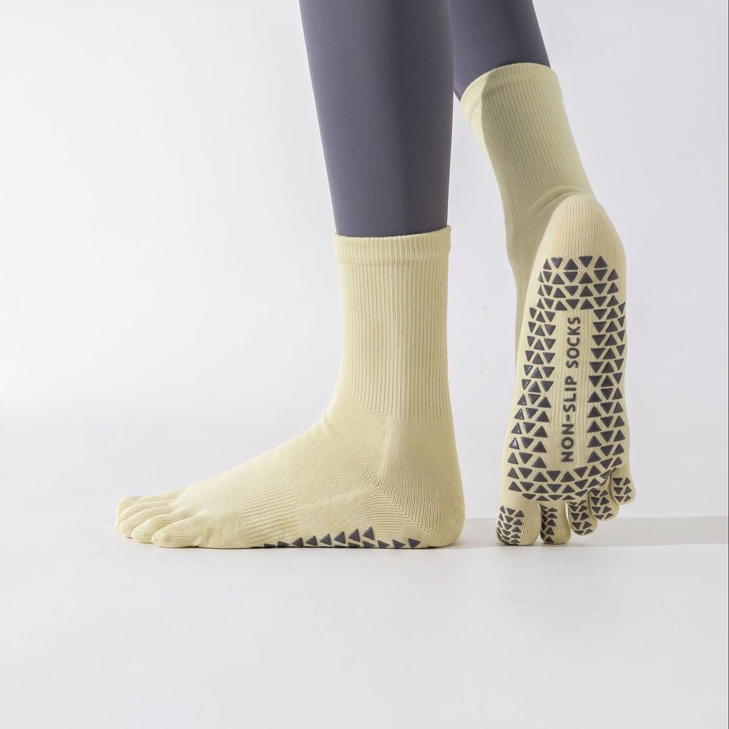 One Size Five-Toe Grip Yoga Crew Socks