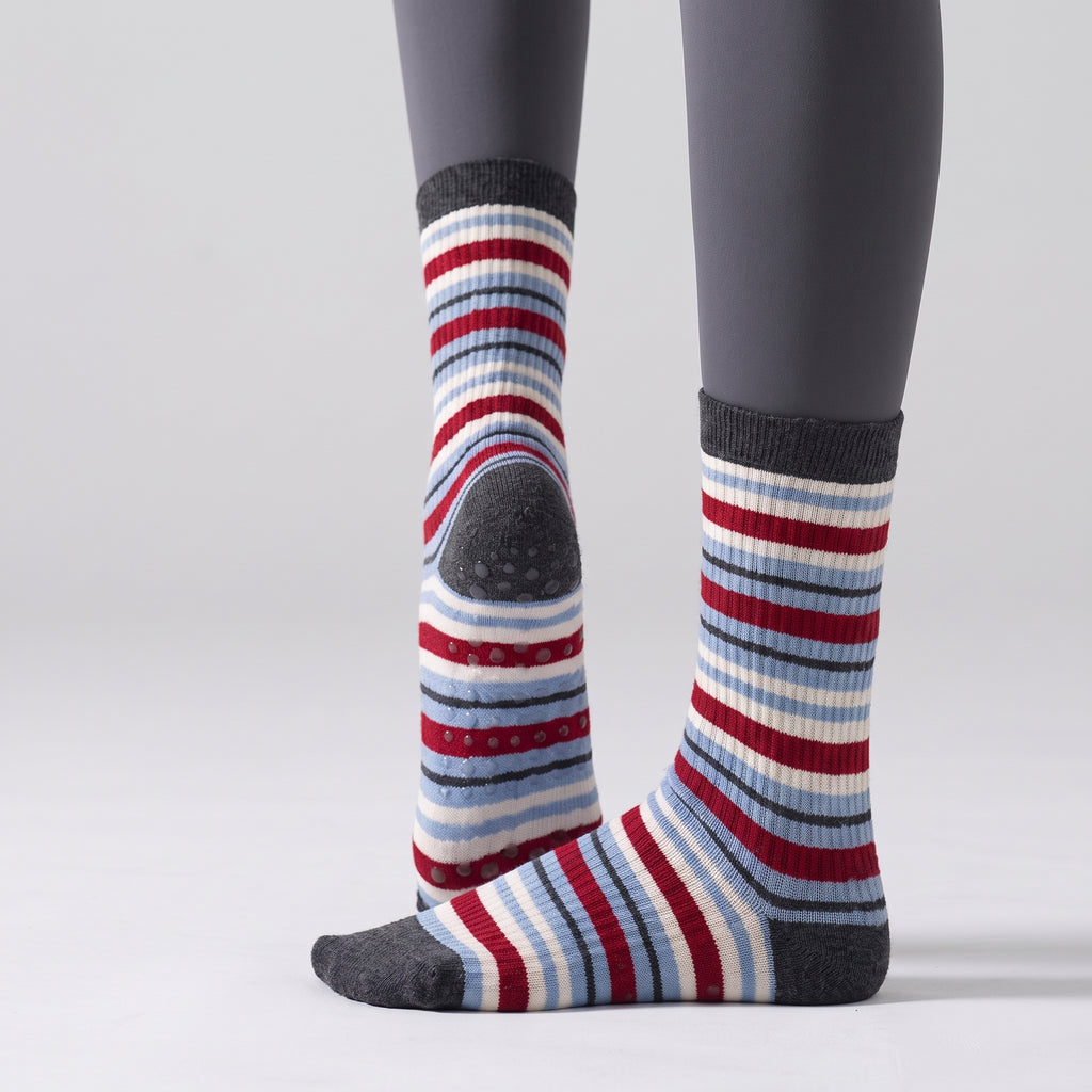 One Size Striped Knit Grip Yoga Crew Socks (2 Pairs)