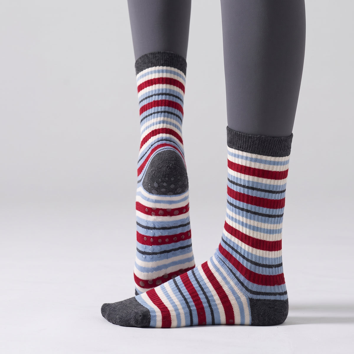 One Size Striped Knit Grip Yoga Crew Socks (2 Pairs)