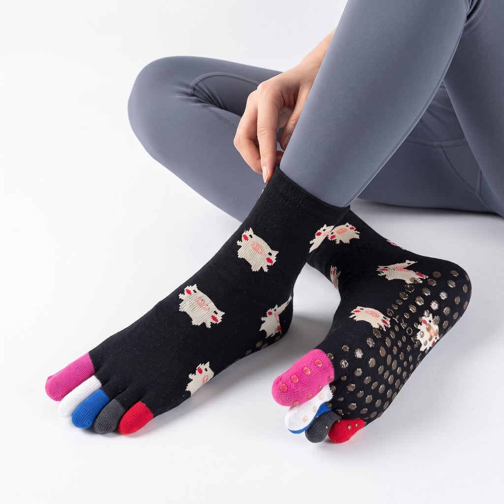 One Size Cartoon Pattern Five-Toe Crew Socks