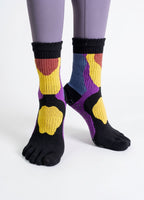 One Size Colorblock Five-Toe Grip Yoga Crew Socks