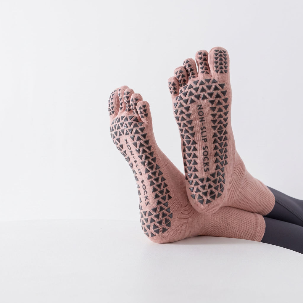 One Size Five-Toe Grip Yoga Crew Socks