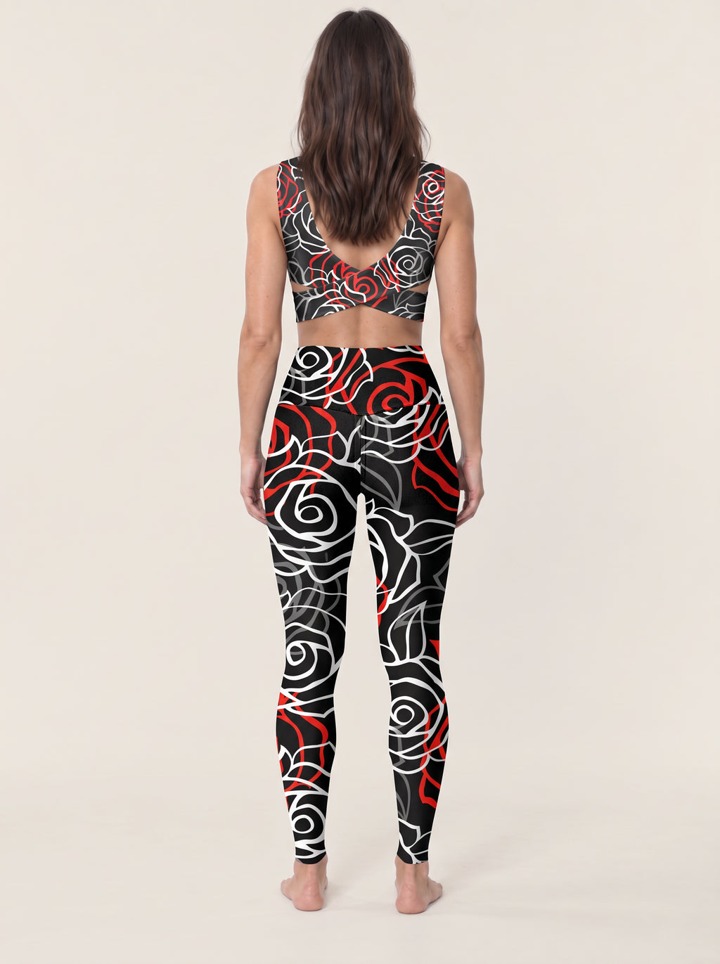 Red Rose Outline Sports Bra Set