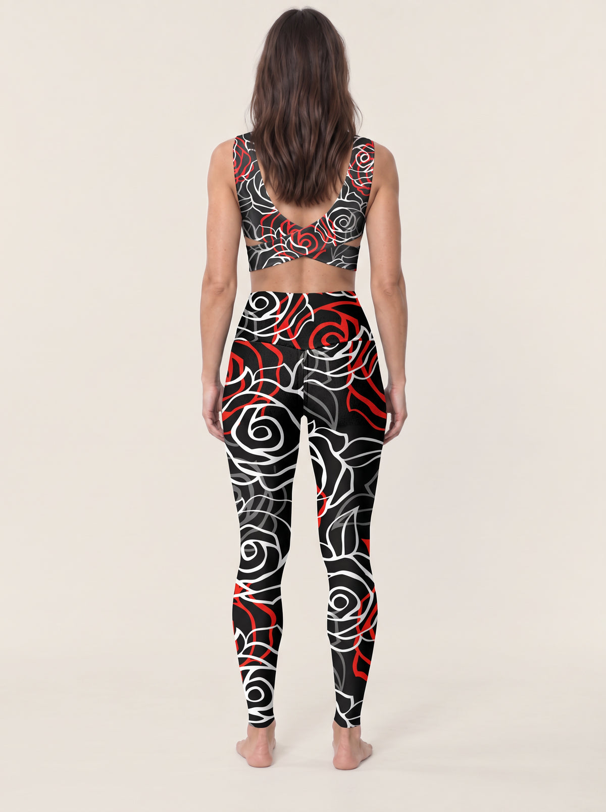 Red Rose Outline Sports Bra Set