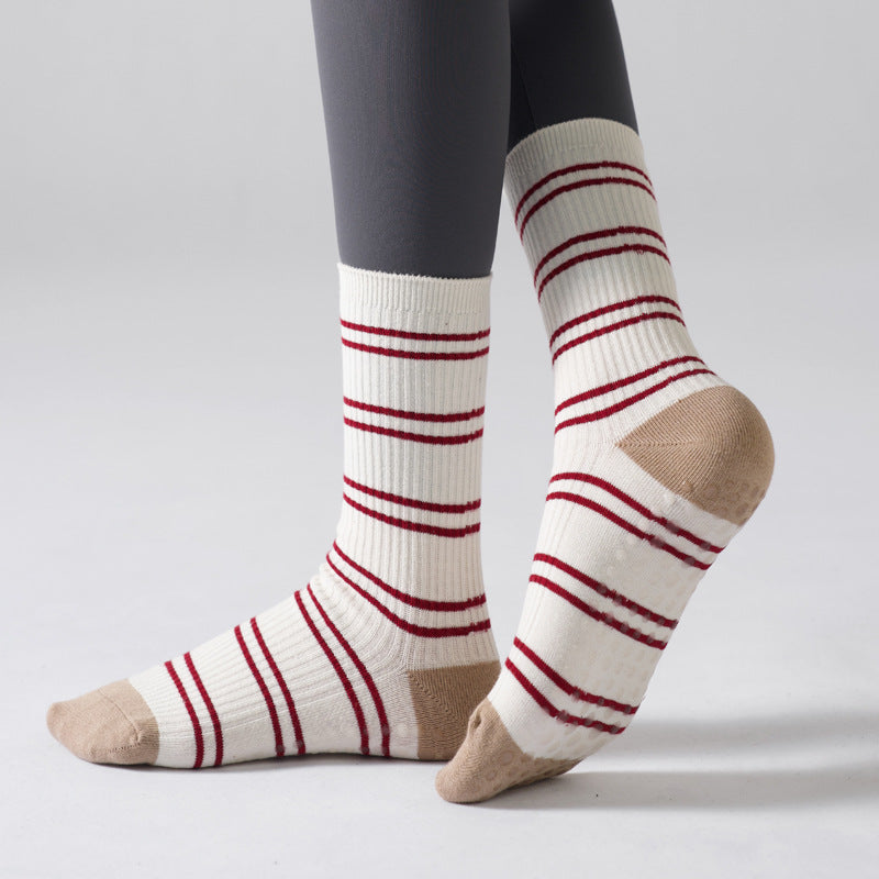 One Size Striped Knit Grip Yoga Crew Socks (2 Pairs)