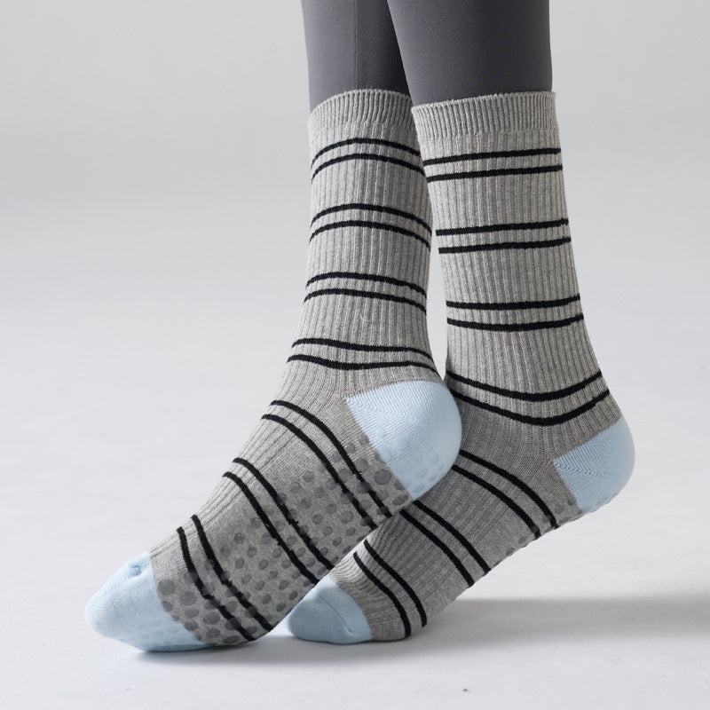 One Size Striped Knit Grip Yoga Crew Socks (2 Pairs)
