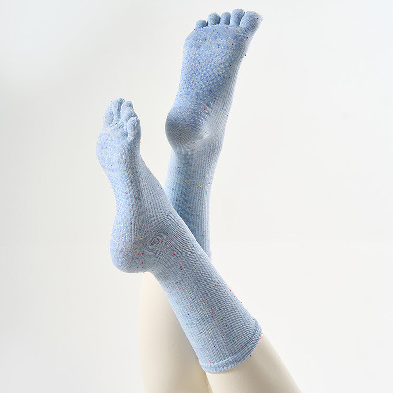 One Size Flecked Five-Toe Grip Yoga Crew Socks