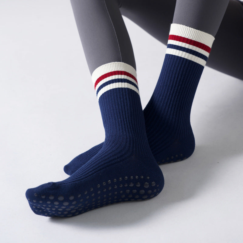 One Size Striped Knit Grip Yoga Crew Socks (2 Pairs)