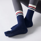 One Size Striped Knit Grip Yoga Crew Socks (2 Pairs)