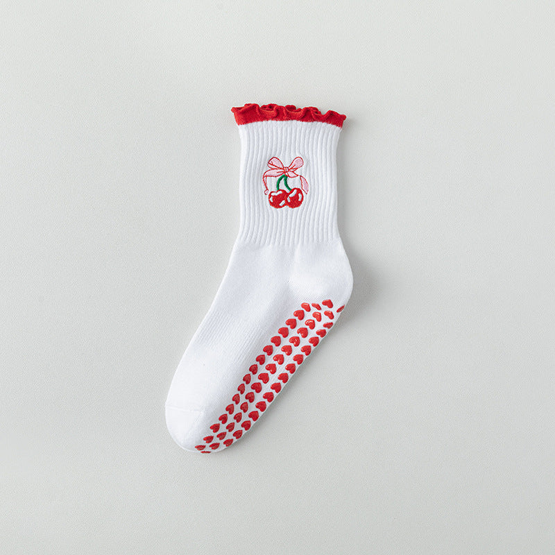 One Size Jacquard Knit Grip Yoga Crew Socks