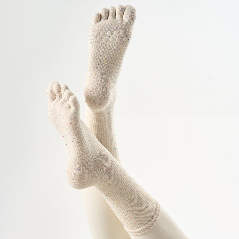 One Size Flecked Five-Toe Grip Yoga Crew Socks