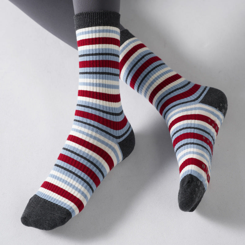 One Size Striped Knit Grip Yoga Crew Socks (2 Pairs)