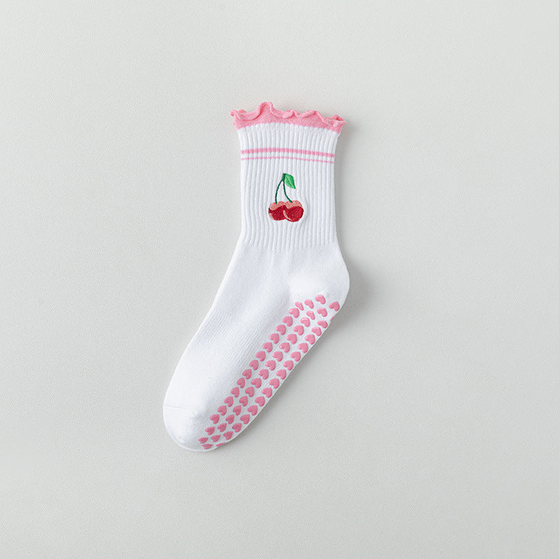One Size Jacquard Knit Grip Yoga Crew Socks