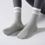 One Size Striped Knit Grip Yoga Crew Socks (2 Pairs)
