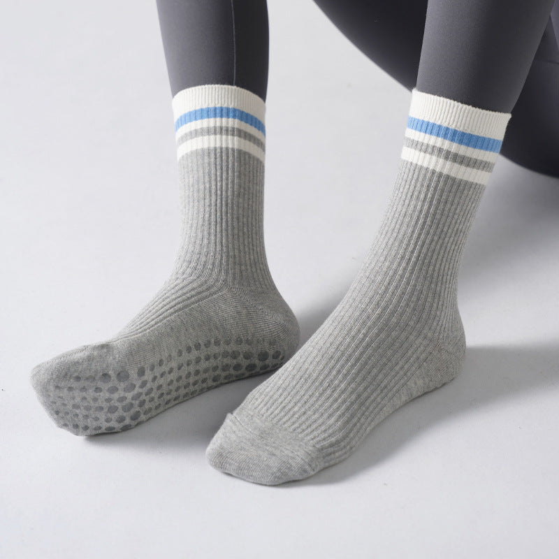 One Size Striped Knit Grip Yoga Crew Socks (2 Pairs)