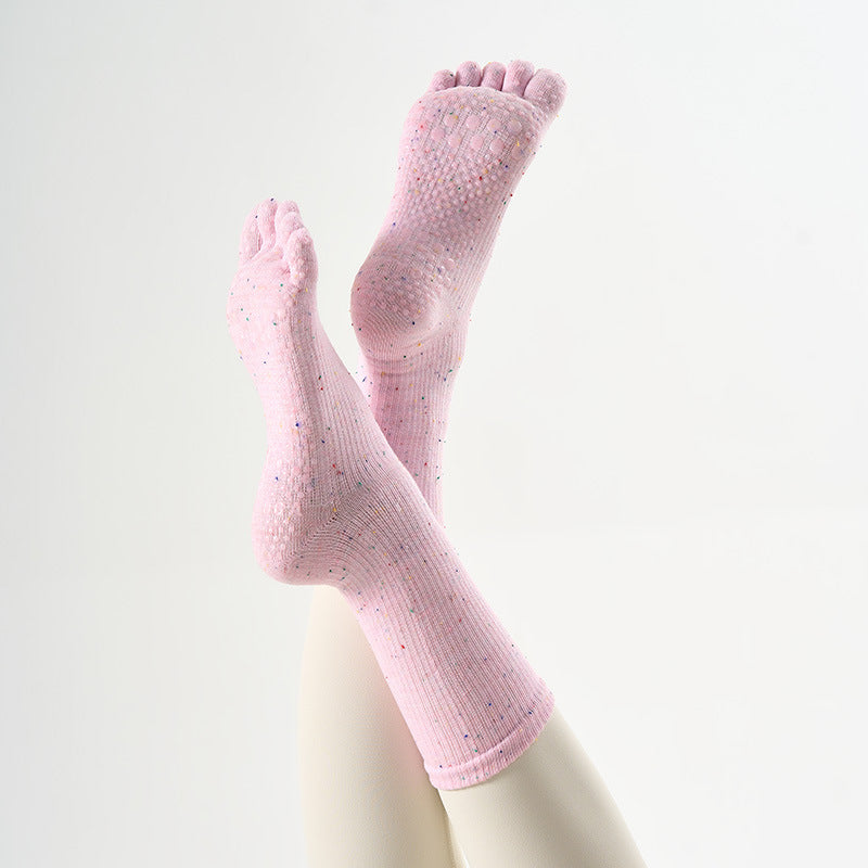One Size Flecked Five-Toe Grip Yoga Crew Socks