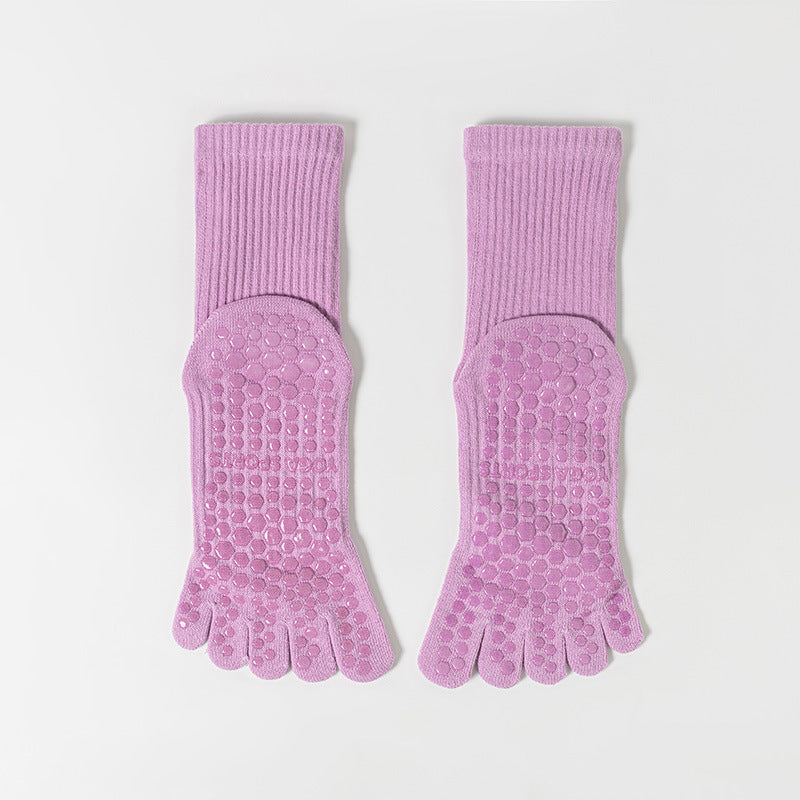 One Size Solid Five-Toe Grip Yoga Crew Socks