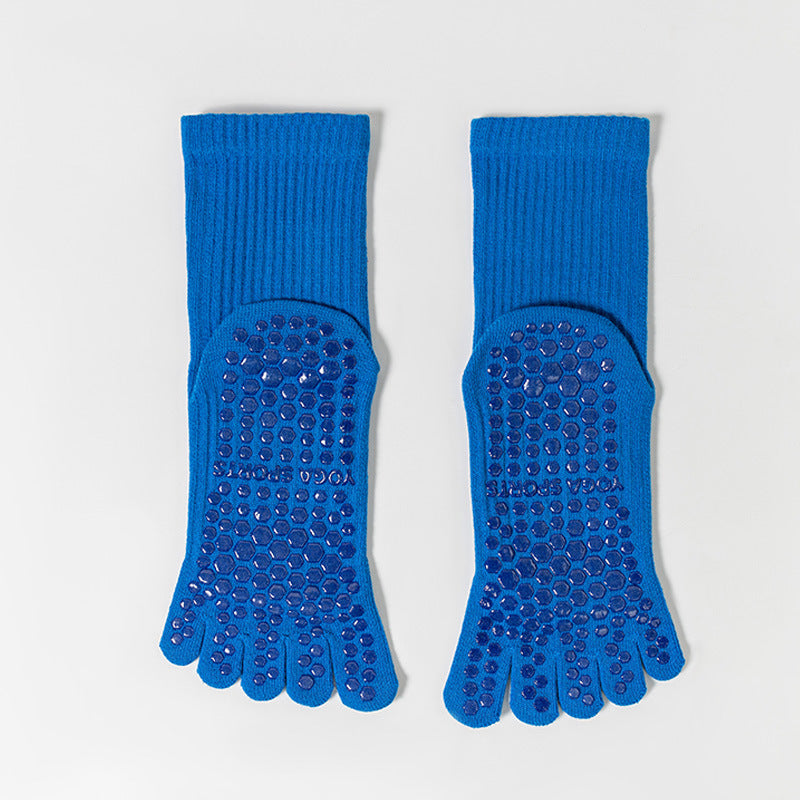 One Size Solid Five-Toe Grip Yoga Crew Socks