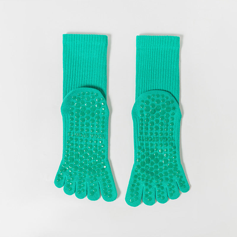 One Size Solid Five-Toe Grip Yoga Crew Socks