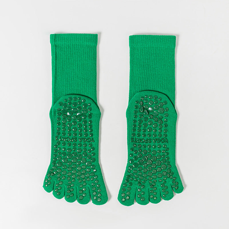 One Size Solid Five-Toe Grip Yoga Crew Socks