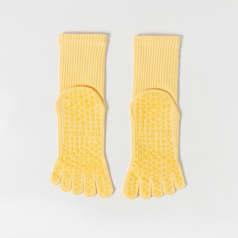 One Size Solid Five-Toe Grip Yoga Crew Socks