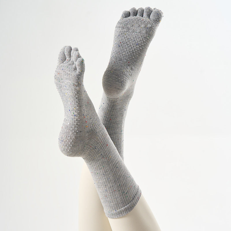One Size Flecked Five-Toe Grip Yoga Crew Socks