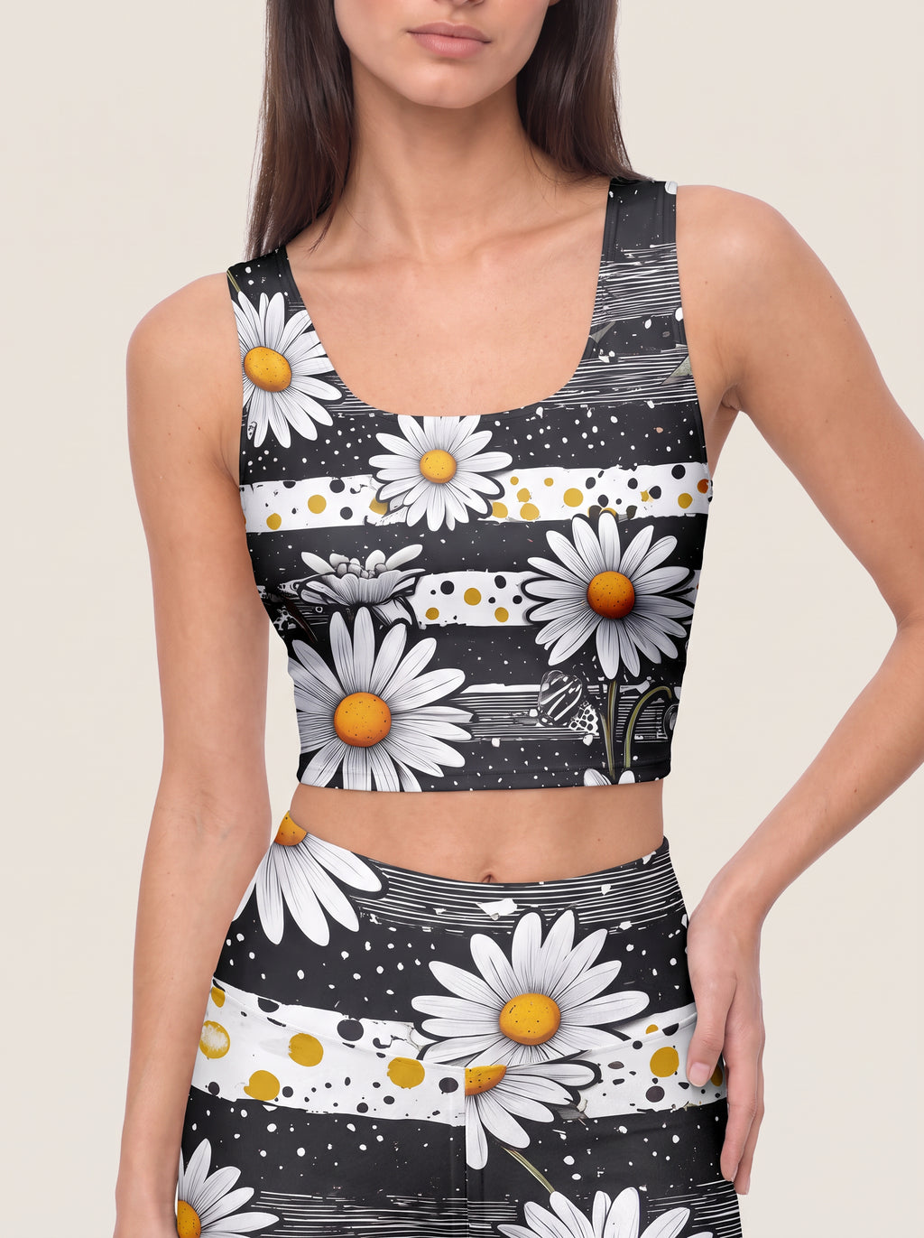 Graphic Daisy Stripe Sports Bra Set