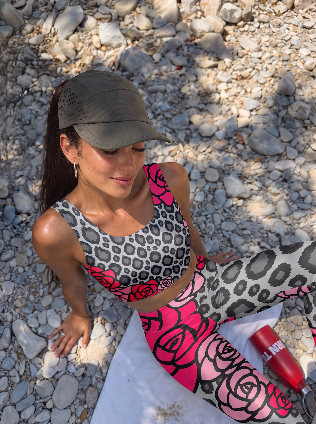 Gray Rose Leopard Sports Bra Set