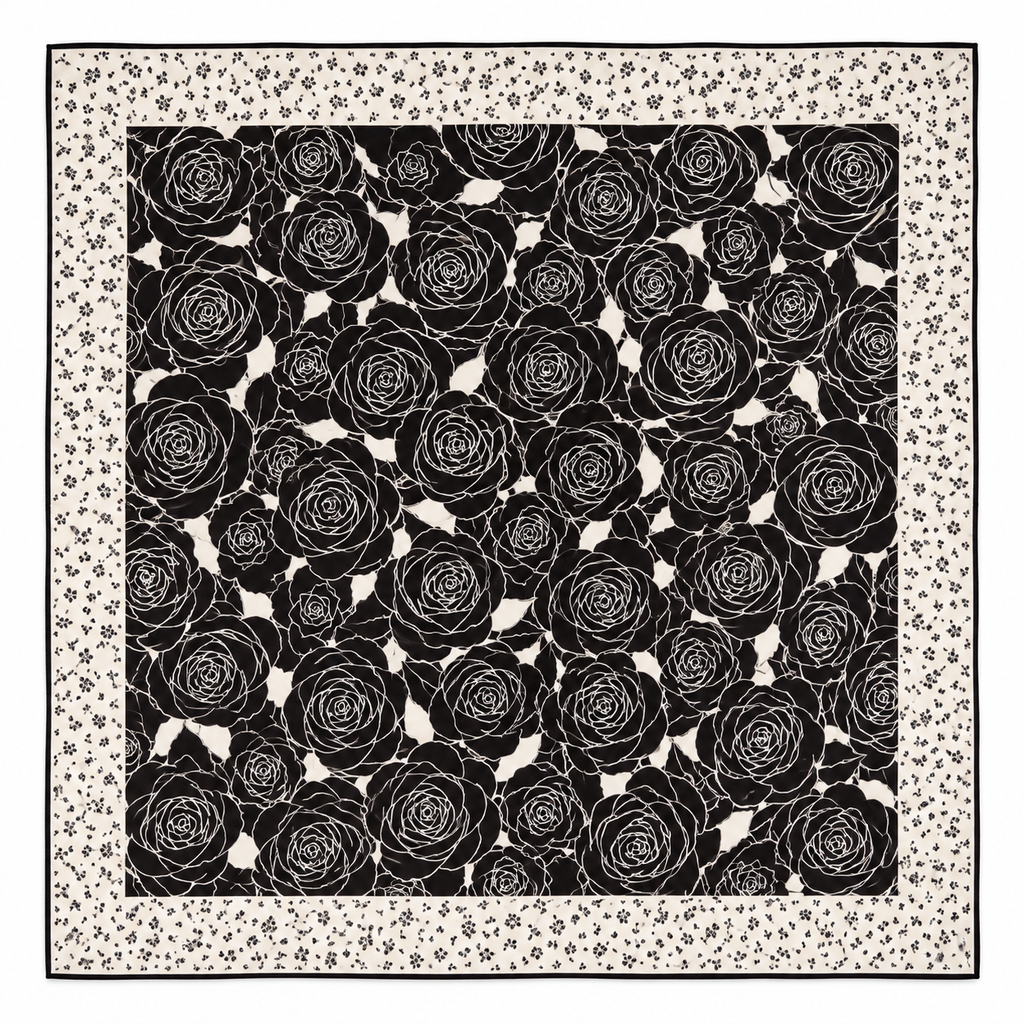 Black Rose 100% Mulberry Silk Square Scarf