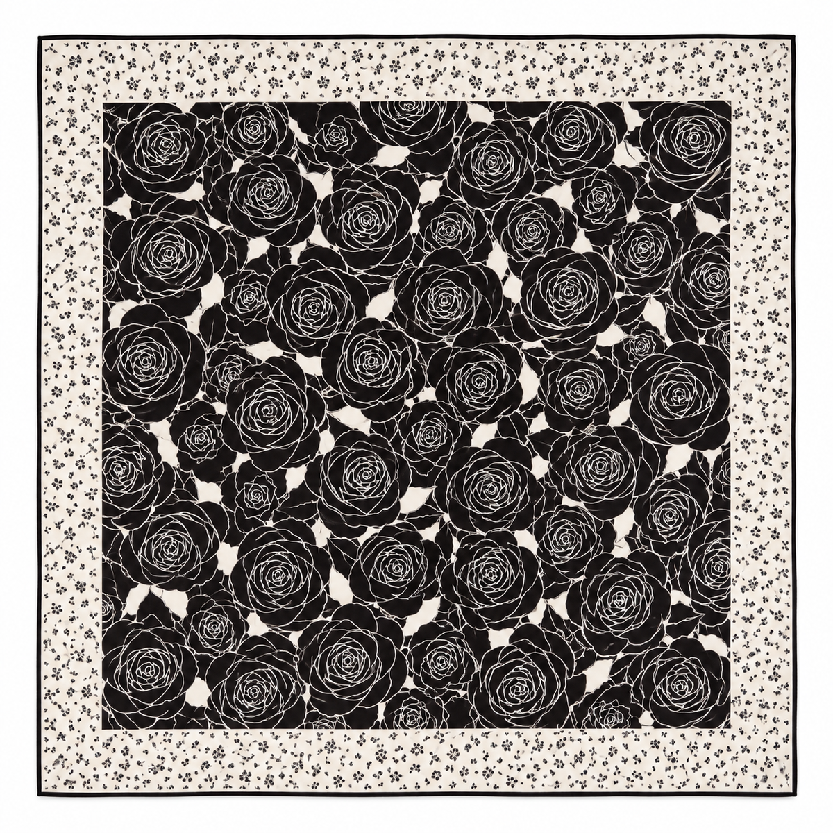 Black Rose 100% Mulberry Silk Square Scarf